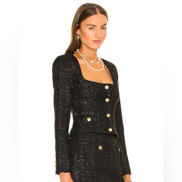 Assignment Bianca cropped tweed jacket blazer black silver XL - Picture 2 of 9